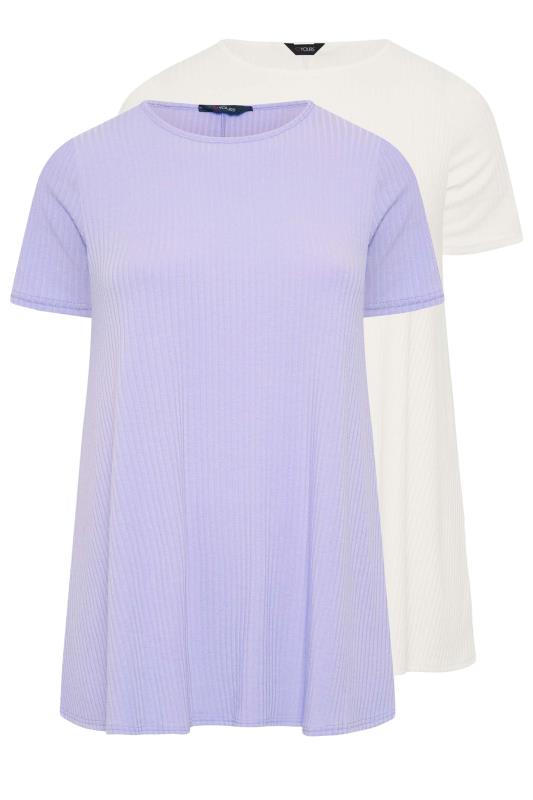 2 PACK Plus Size White & Lilac Ribbed Swing T-Shirts | Yours Clothing 8