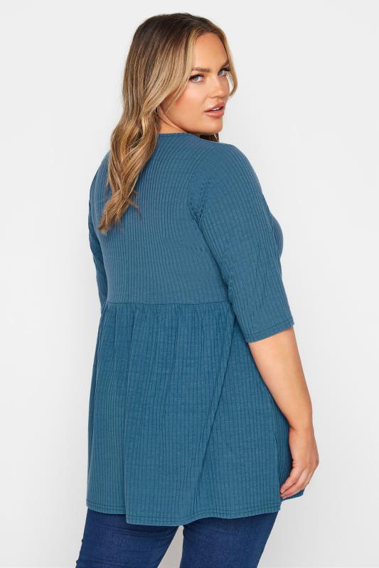 LIMITED COLLECTION Curve Blue Ribbed Smock Top 3