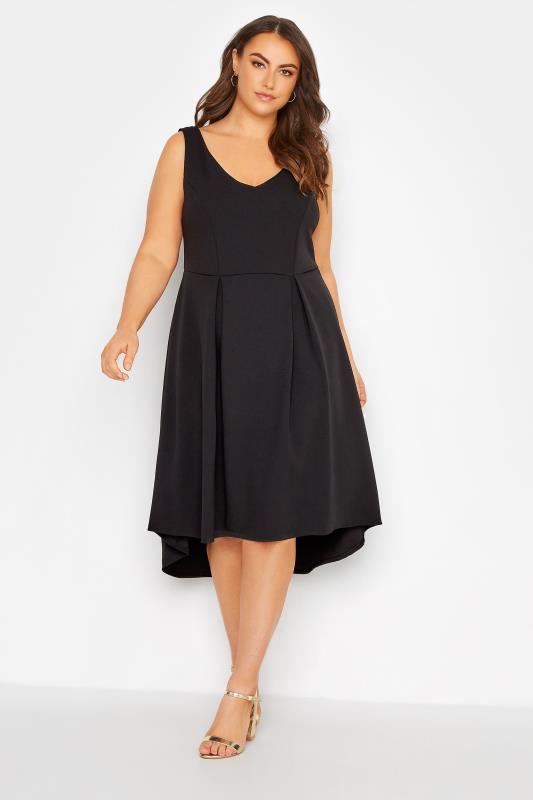 YOURS LONDON Curve Black High Low Pleated Midi Dress_A.jpg