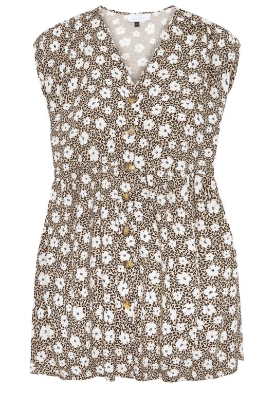 YOURS LONDON Brown Floral Button Through Peplum Top_f.jpg