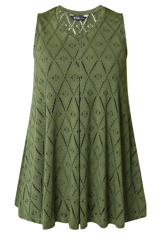 YOURSET 2 PACK Plus Size Black & Green Pointelle Vest Top | Yours Clothing 8