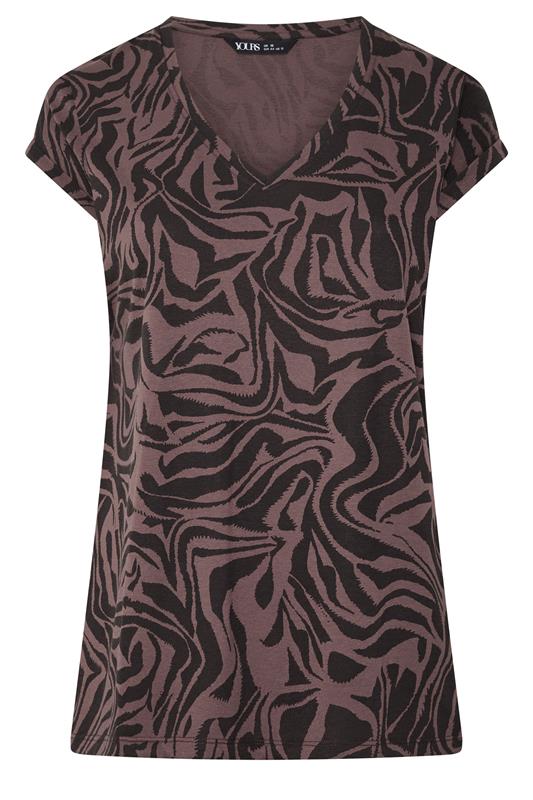 YOURS Plus Size Brown Zebra Print V-Neck T-Shirt | Yours Clothing 1
