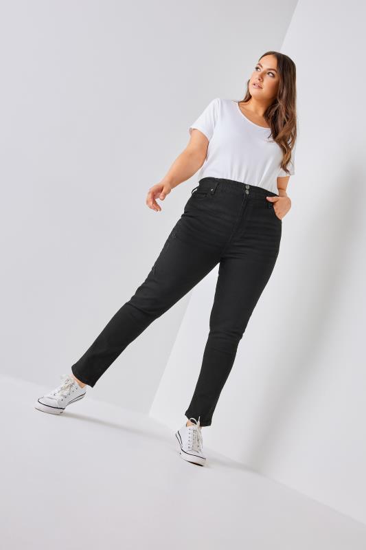 Plus Size Black Elasticated Stretch MOM Jeans | Yours Clothing 5