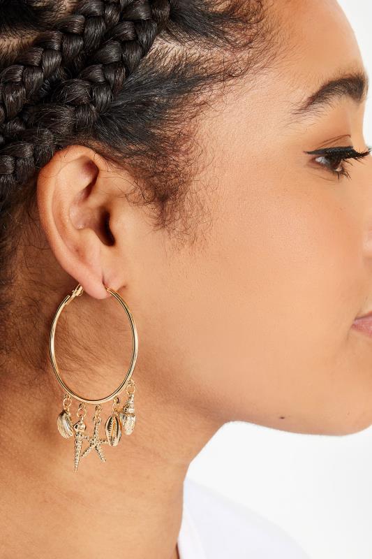 Gold Tone Starfish Charm Hoop Earrings | Yours Clothing 1