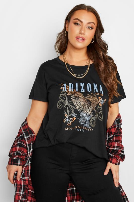Plus Size Black Arizona Eagle Print T-Shirt | Yours Clothing 1