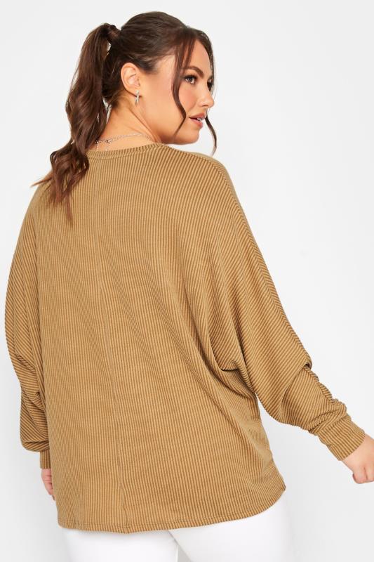 Plus Size Beige Brown Ribbed Soft Touch Top | Yours Clothing 3