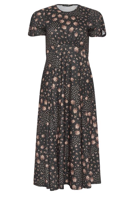 PixieGirl Petite Women's Brown Patchwork Midi Dress | PixieGirl 5