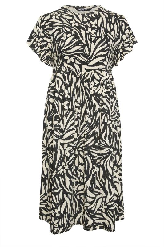 YOURS Plus Size Black & White Floral Print Pure Cotton Midaxi Dress | Yours Clothing 5
