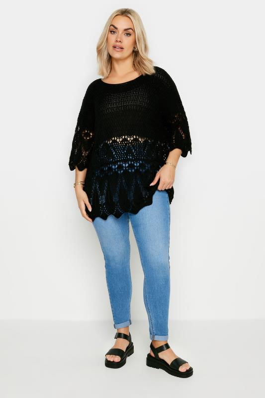 YOURS Plus Size Black Crochet Detail Jumper | Yours Clothing 2
