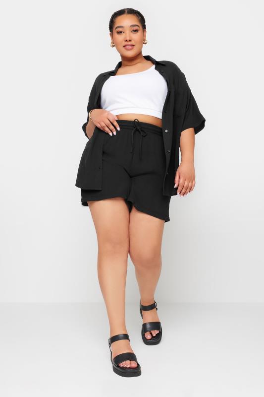 LIMITED COLLECTION Plus Size Curve Black Crinkle Shorts | Yours Clothing  2
