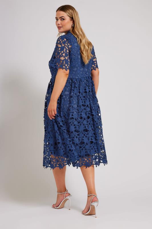 YOURS LONDON Plus Size Blue Crochet Lace Midi Dress | Yours Clothing 4