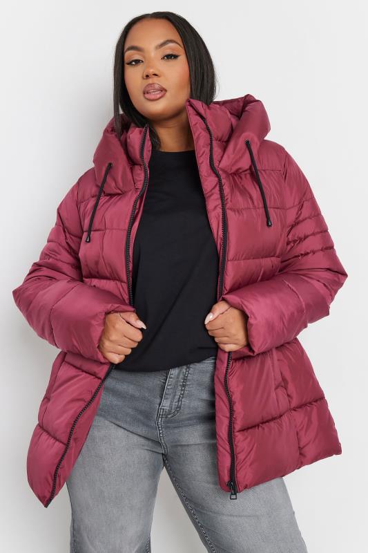 Plus Size  YOURS Curve Berry Red Sporty Puffer Coat