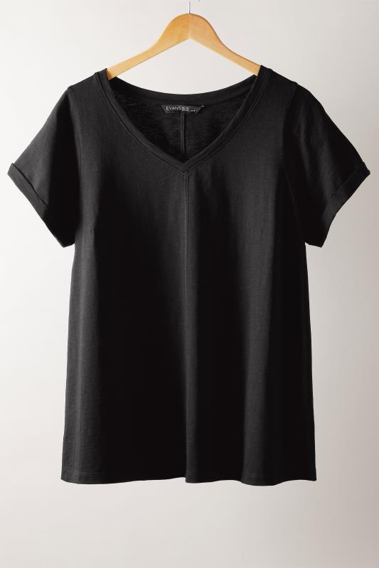 EVANS Plus Size Black Pure Cotton T-Shirt | Yours Curve 5
