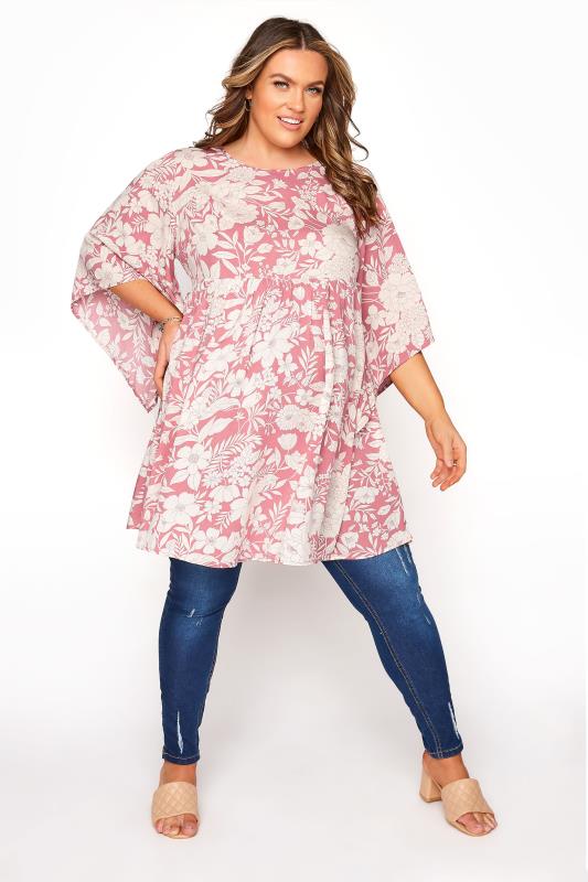 BUMP IT UP MATERNITY Curve Pink Floral Smock Tunic_B.jpg