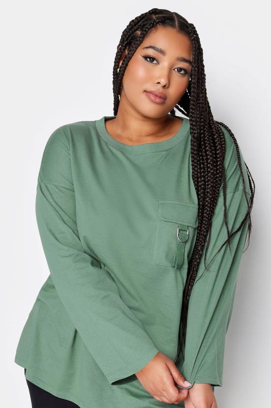 LIMITED COLLECTION Plus Size Green Utility Pocket Long Sleeve T-Shirt | Yours Clothing 4