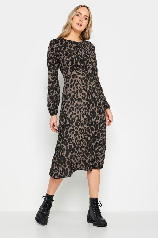  Grande Taille LTS Tall Light Brown Leopard Print Midi Tea Dress