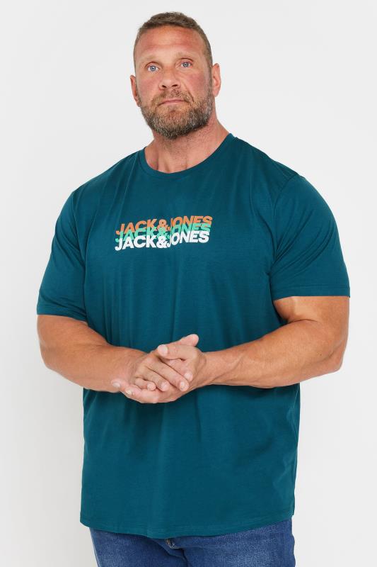  Tallas Grandes JACK & JONES Big & Tall Teal Geen Chest Logo Trio Crew Neck T-Shirt