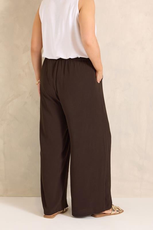 EVANS Plus Size Chocolate Brown Tie Waist Wide Leg Trousers | Evans 2