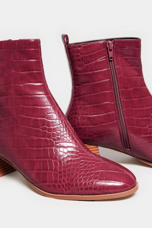 LTS Wine Red Croc Block Heel Boots In Standard Fit | Long Tall Sally 6