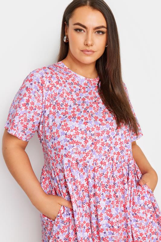 YOURS Plus Size White & Pink Ditsy Floral Pure Cotton Midaxi Dress | Yours Clothing 5