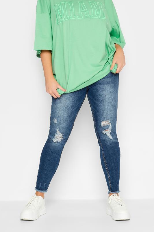 Jeggings Grande Taille YOURS FOR GOOD Curve Indigo Blue Ripped Knee Stretch JENNY Jeggings