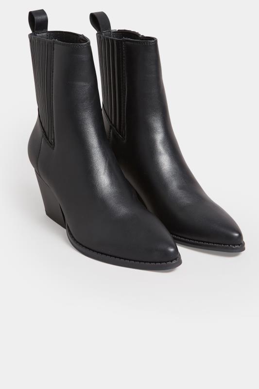 PixieGirl Black Faux Leather Ankle Cowboy Boots In Standard Fit | PixieGirl 2