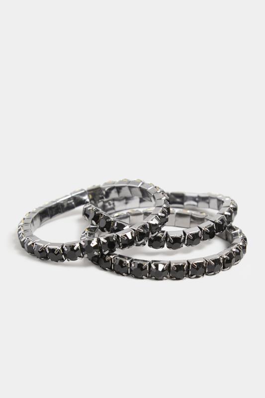 3 PACK Black Diamante Bracelet Set | Yours Clothing 4