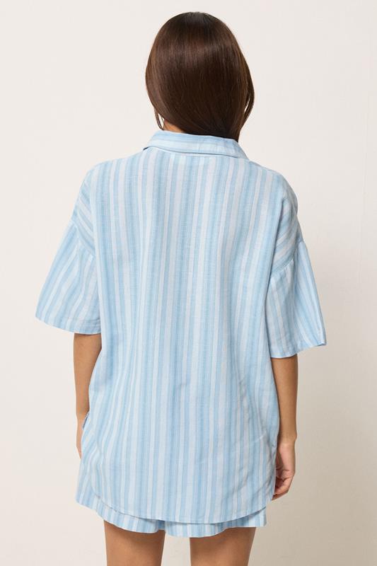 PixieGirl Petite Women's Blue Stripe Cotton Short Sleeve Shirt | PixieGirl 2