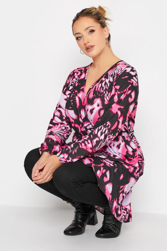 LIMITED COLLECTION Plus Size Black Butterfly Print Wrap Top | Yours Clothing 1
