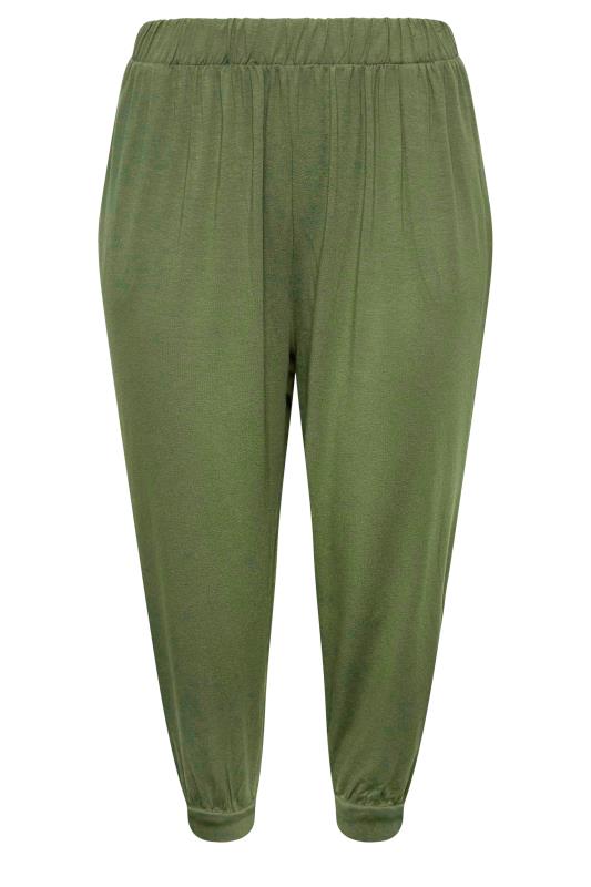 Plus Size Khaki Green Cropped Jersey Harem Joggers | Yours Clothing 5