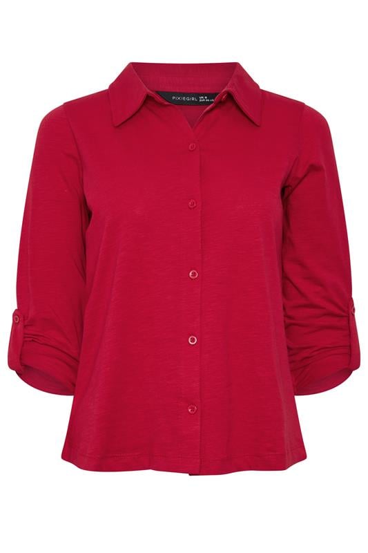 PixieGirl Petite Women's Red Button Cotton Shirt | PixieGirl 5