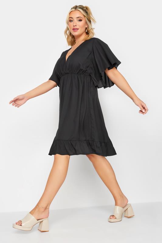 LIMITED COLLECTION Plus Size Black Frill Sleeve Wrap Tunic Dress | Yours Clothing 3