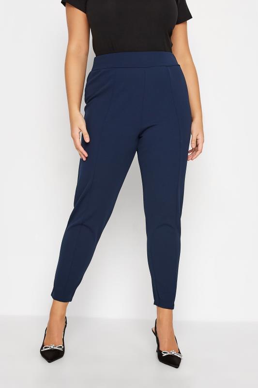 Plus Size Navy Blue Stretch Tapered Trousers | Yours Clothing 1
