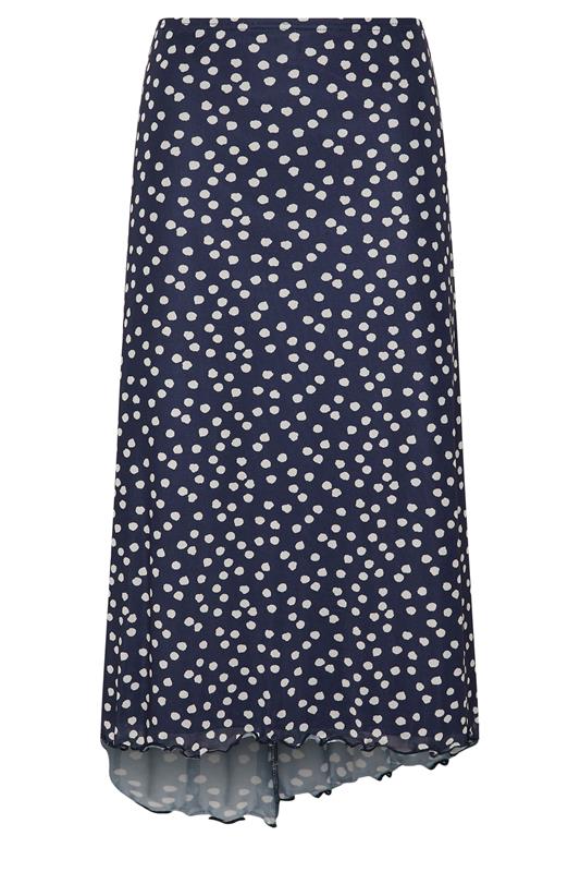LTS Tall Women's Navy Blue Polka Dot Dipped Hem Mesh Midi Skirt | Long Tall Sally 5