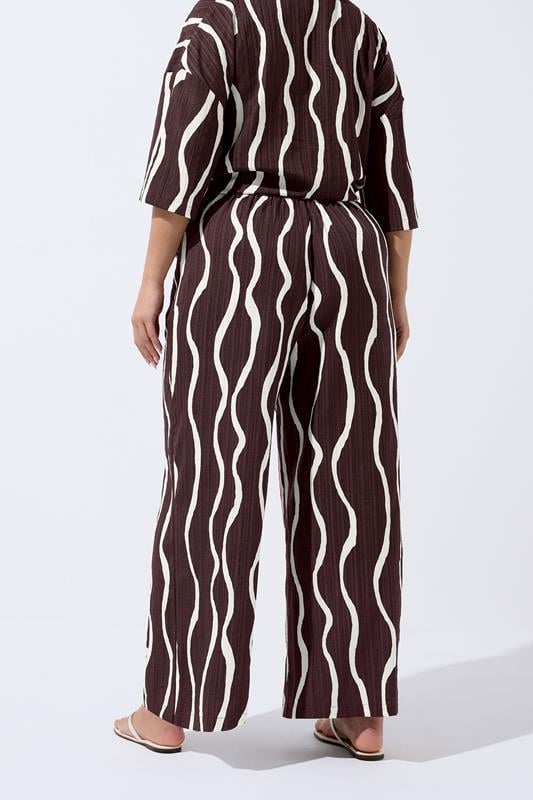 LIMITED COLLECTION Plus Size Brown Wavy Print Wide Leg Trousers | Yours Clothing 2