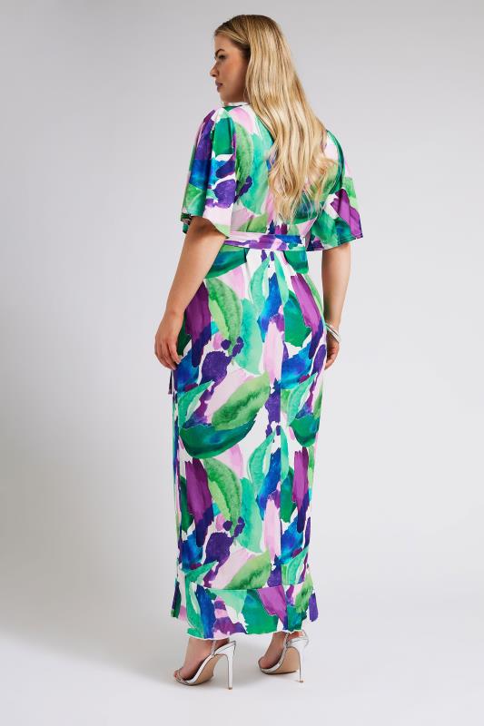 YOURS LONDON Curve Green Abstract Floral Print Wrap Dress | Yours Clothing 3
