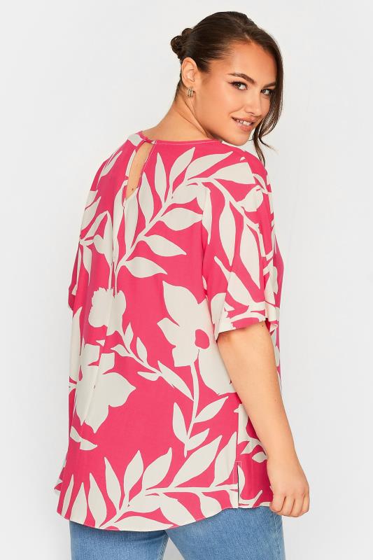 YOURS Curve Plus Size Hot Pink Floral Top | Yours Clothing  3