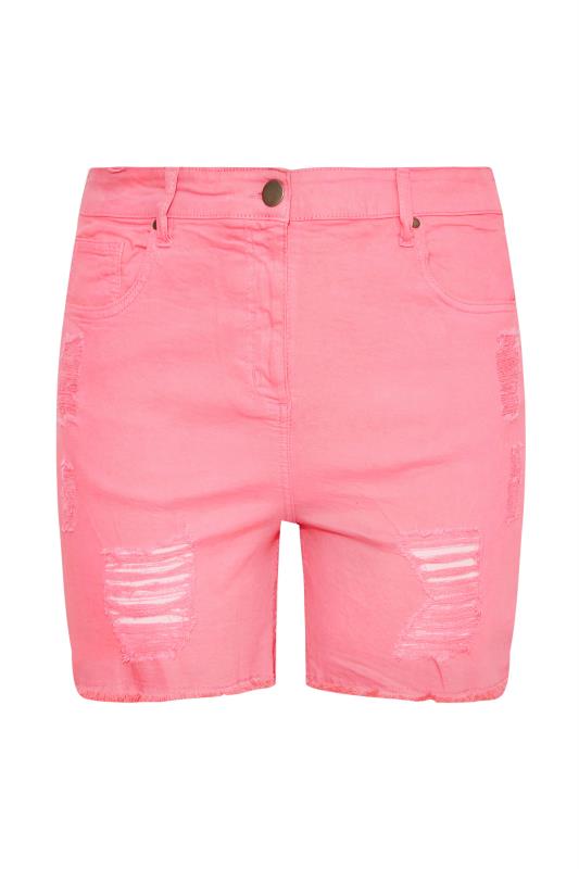 Curve Pink Ripped Denim Mom Shorts         Sizes 14-32 5