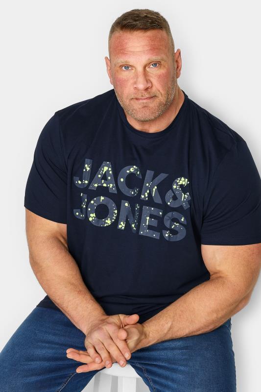 JACK & JONES Big & Tall Navy Blue Logo Short Sleeve T-Shirt | BadRhino 1