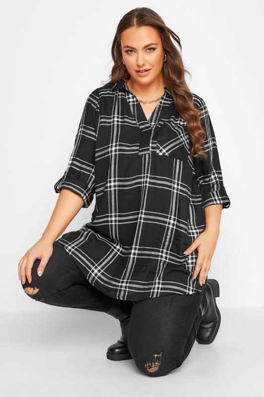 Plus Size Black Checked Overhead Shirt | Yours Clothing 4