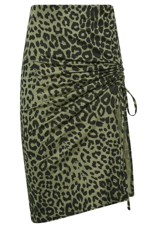 YOURS PETITE Plus Size Sage Green Animal Print Ruched Midi Skirt | Yours Clothing 5