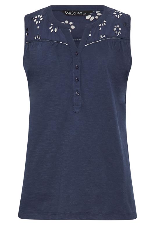 M&Co Navy Blue Floral Embroidered Cotton Vest Top | M&Co 5