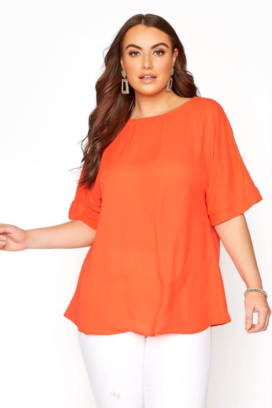 Orange Keyhole Back Chiffon Blouse | Yours Clothing