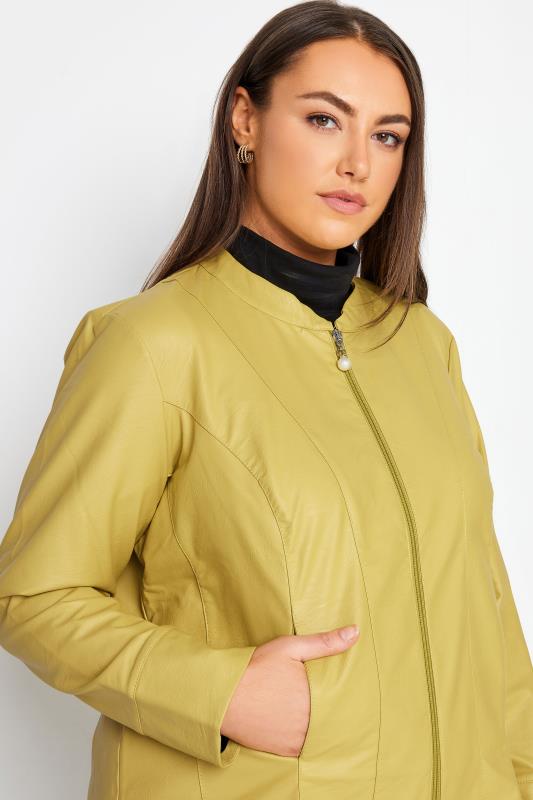City Chic Mustard Yellow Faux Leather Collarless Jacket 4