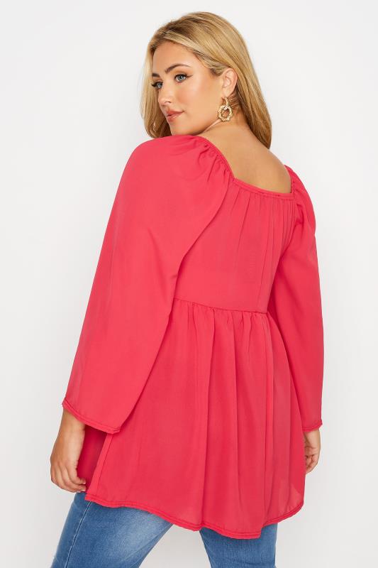 LIMITED COLLECTION Plus Size Hot Pink Ruched Blouse | Yours Clothing 3
