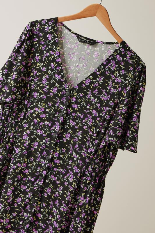 EVANS Plus Size Black & Purple Floral Print Midi Dress | Evans 7
