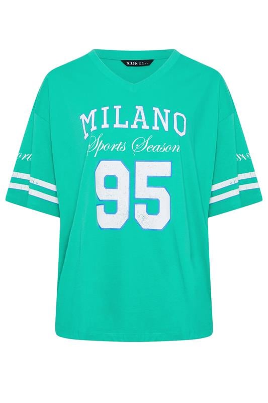 YOURS Plus Size Green 'Milano' Boxy Varsity T-Shirt | Yours Clothing 6