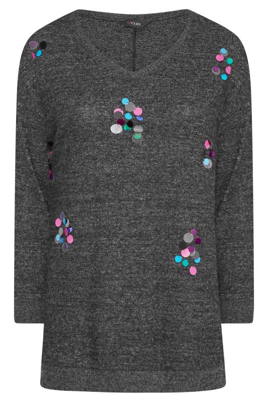 Curve Dark Grey Embellished Long Sleeve Knitted Top | Yours Clothing 6