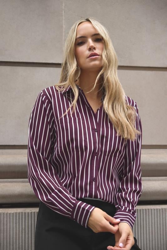 LTS Tall Burgundy Red Striped Long Sleeve Shirt | Long Tall Sally 1