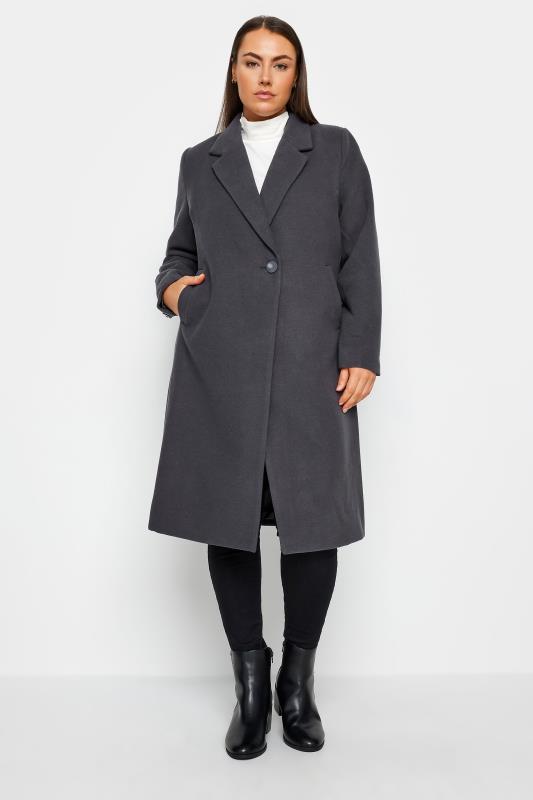 Plus Size  City Chic Charcoal Grey Midi Formal Coat